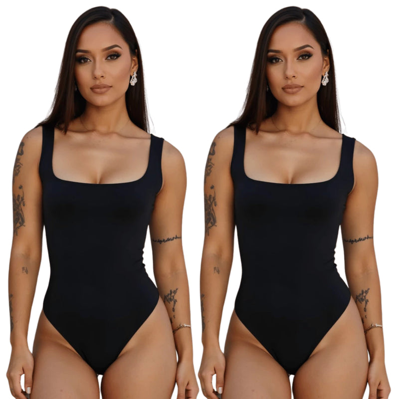 KIT 2 Body Feminino Decote Quadrado Suplex Regata Forrado