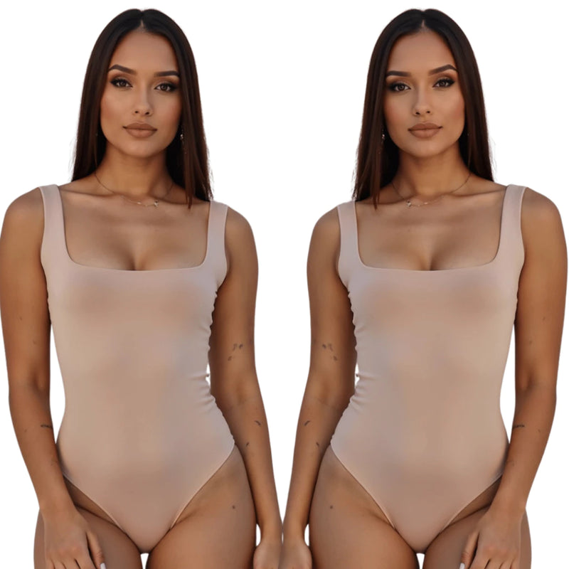KIT 2 Body Feminino Decote Quadrado Suplex Regata Forrado