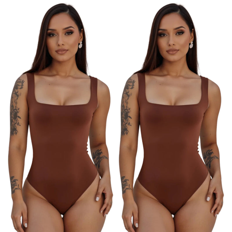 KIT 2 Body Feminino Decote Quadrado Suplex Regata Forrado