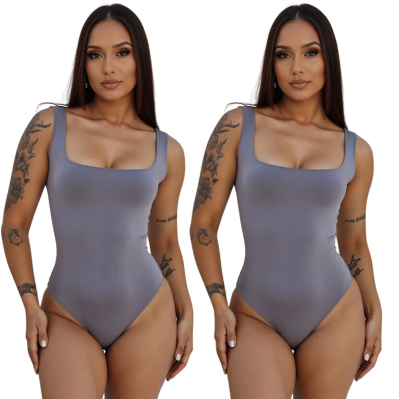 KIT 2 Body Feminino Decote Quadrado Suplex Regata Forrado