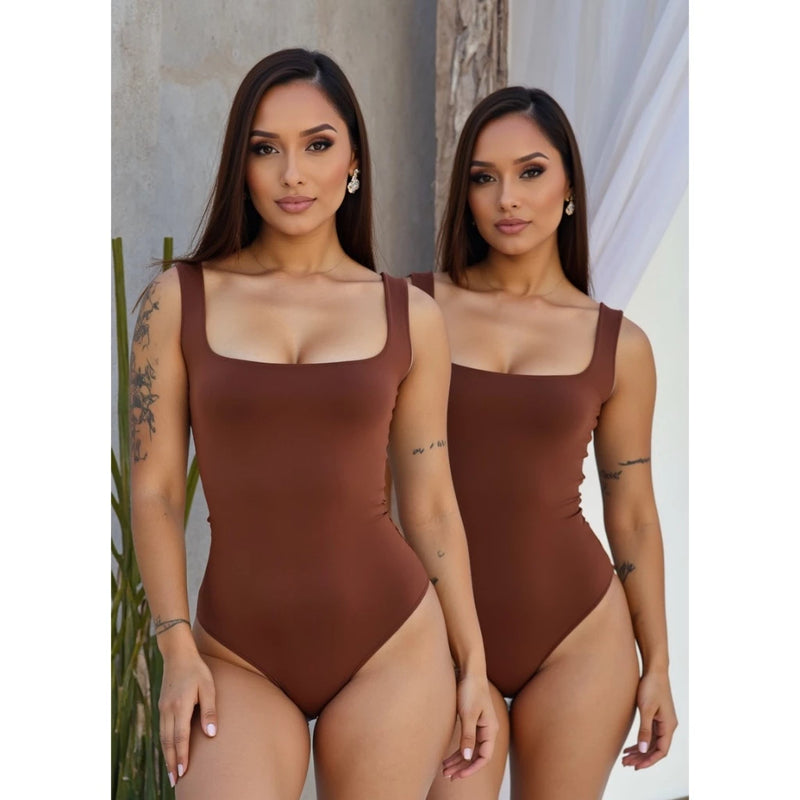 KIT 2 Body Feminino Decote Quadrado Suplex Regata Forrado
