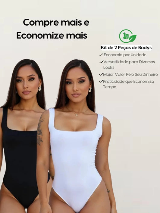 KIT 2 Body Feminino Decote Quadrado Suplex Regata Forrado