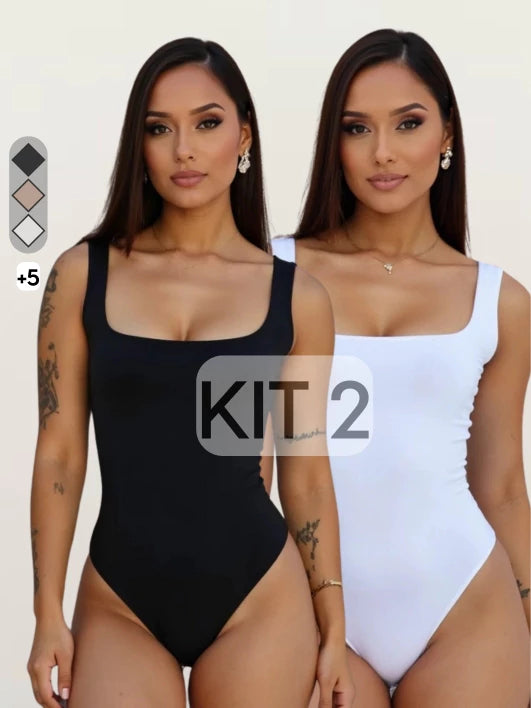 KIT 2 Body Feminino Decote Quadrado Suplex Regata Forrado